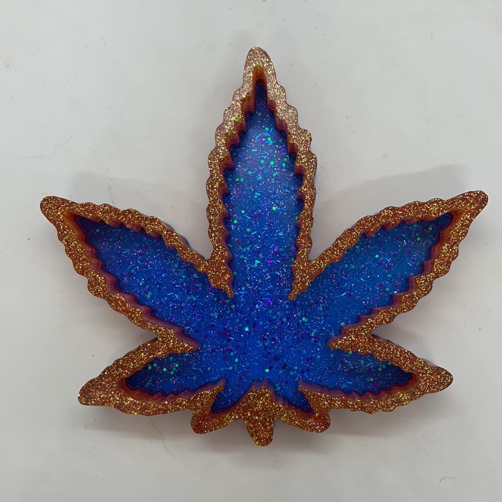 Pot Leaf Ashtray Multicolor Rainbow Glitter